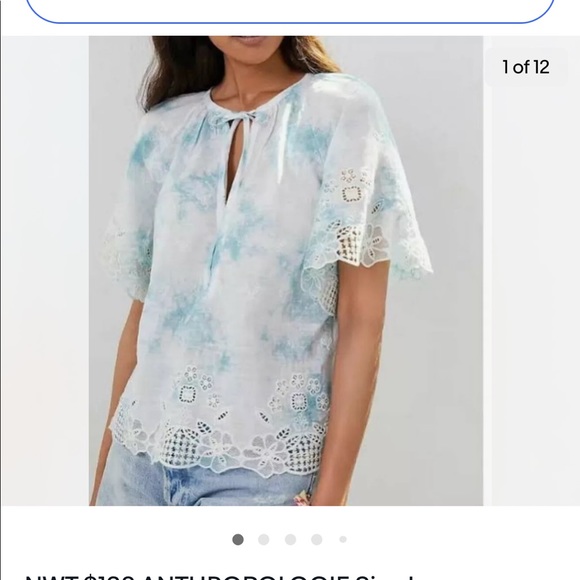Anthropologie Blue Tie Dye Embroidered Top sz XS - Picture 6 of 10